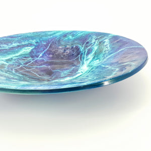 'Okeanos' - Blue, aqua & white kiln formed glass bowl - 38cm