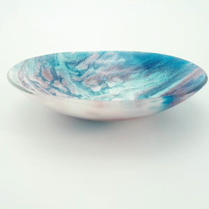 Blue, pink & white kiln formed glass bowl - 23cm