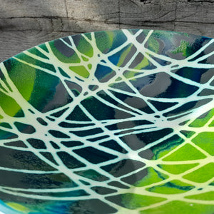Salamander' - Green & turquoise glass & metal bonded kiln formed glass bowl - 30cm