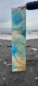 Drift - Amber, Blue and White Fused Glass Vertical Wall Art Panel