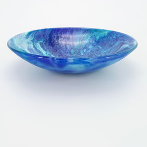 'Okeanos' -Blue, aqua & white kiln formed glass bowl - 23cm