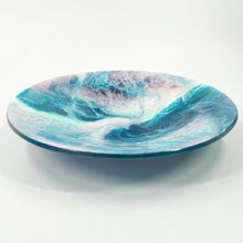 Blue, pink & white kiln formed glass bowl - 38cm