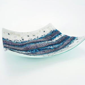 Interactions - Blue & white kiln formed glass bowl - 38cm