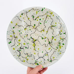 Isla Contoy - White & Green Kiln Formed Glass Bowl- 30cm