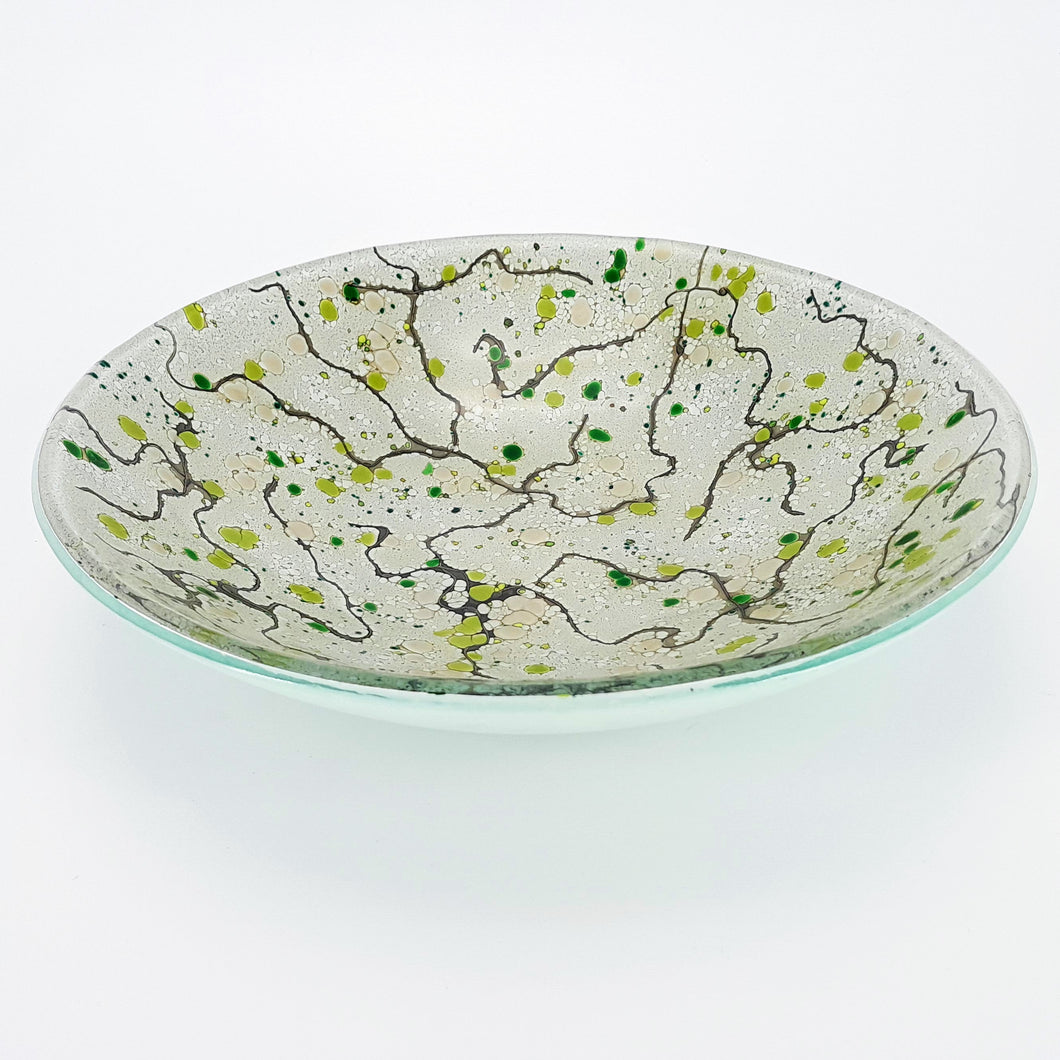 Isla Contoy - White & Green Kiln Formed Glass Bowl- 30cm