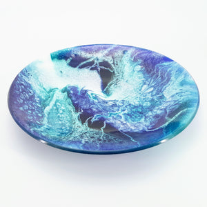 Okeanos - Blue, Turquoise & White Kiln Formed Glass Bowl - 43cm