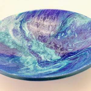 'Okeanos' -Blue, aqua & white kiln formed glass bowl - 23cm