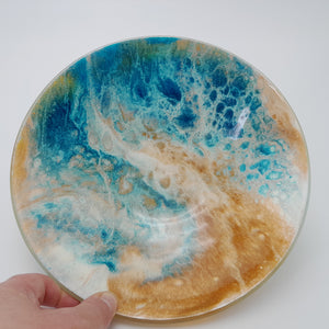 'Drift' - Amber, blue & white kiln formed glass bowl - 23cm