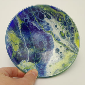 'Gaia'' - Blue, green and white kiln formed glass bowl - 16cm