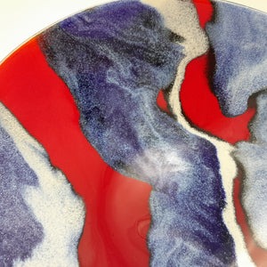 'Jubilee' blue, white & red fused glass bowl - 23cm
