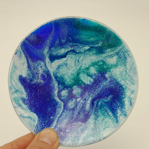 'Okeanos' - 11cm - Blue kiln formed glass trinket dish