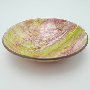 'Thrift' - Pink, green and white kiln formed glass bowl - 16cm