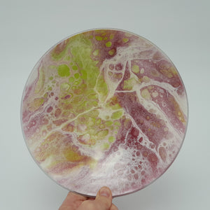 'Thrift' - Pink, green and white kiln formed glass bowl - 23cm