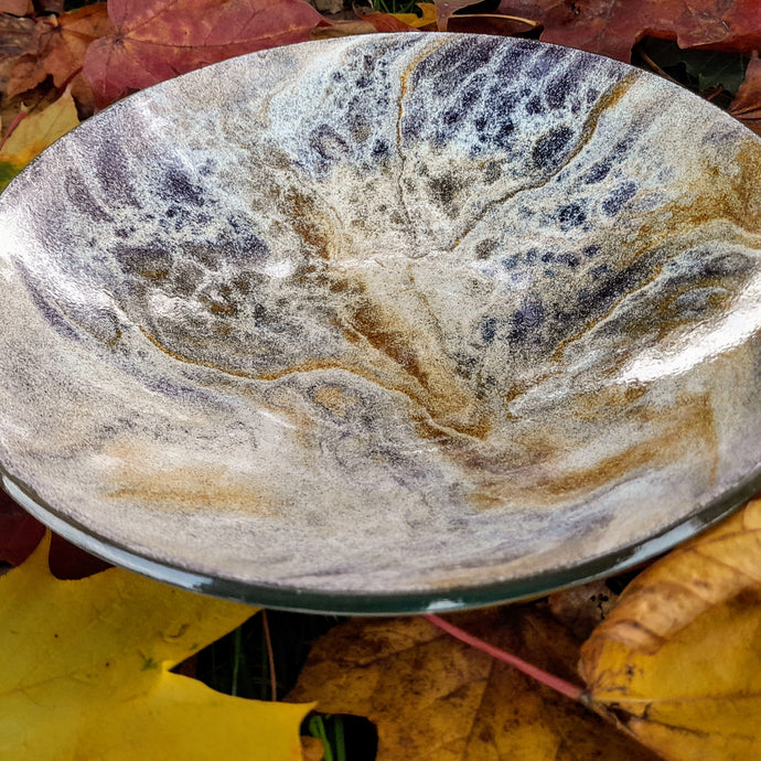 'Bleujenn' - Amber, violet & white kiln formed glass bowl - 23cm