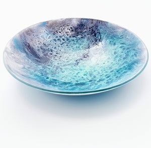 'Morpheus' - Blue, violet & white kiln formed glass bowl - 30cm