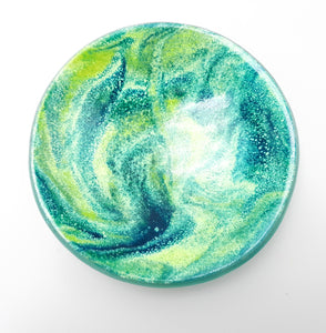 'Eden' - Green and blue kiln formed glass trinket dish - 11cm
