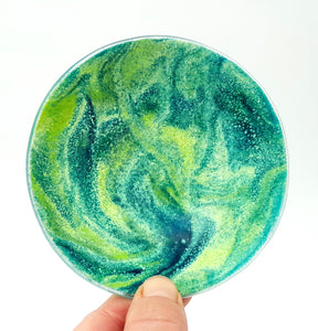 'Eden' - Green and blue kiln formed glass trinket dish - 11cm