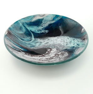 'Morpheus' - Blue, violet & white kiln formed glass bowl - 16cm