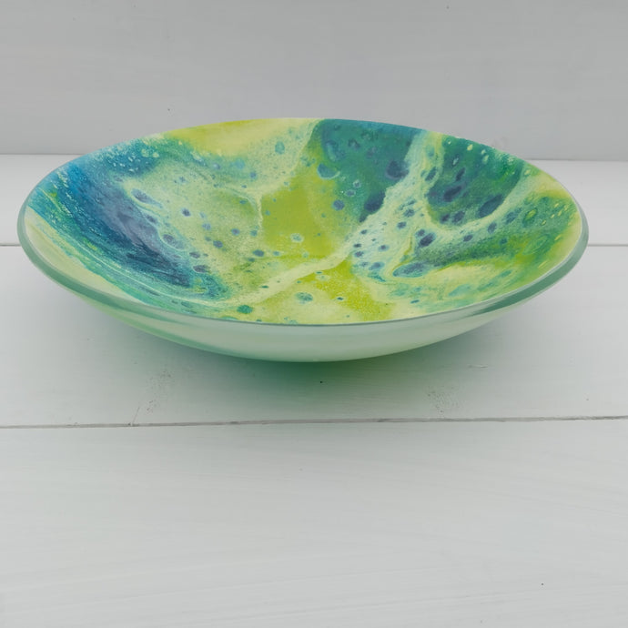 'Eden' - Green and blue kiln formed glass bowl - 23cm
