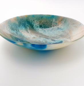 'Drift' - Amber, blue & white kiln formed glass bowl - 30cm
