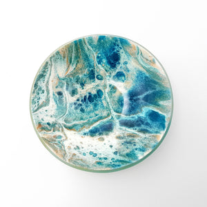 'Drift' - Amber, blue & white kiln formed glass bowl - 16cm
