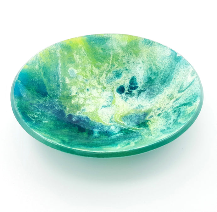 'Eden' - Green and blue kiln formed glass bowl - 16cm