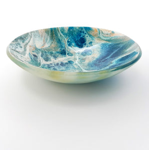 'Drift' - Amber, blue & white kiln formed glass bowl - 16cm