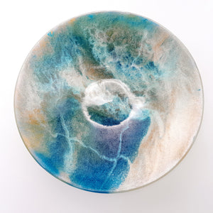 'Drift' - Amber, blue & white kiln formed glass bowl - 30cm