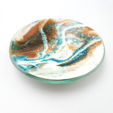 'Drift' - Amber, blue & white kiln formed glass trinket dish - 11cm