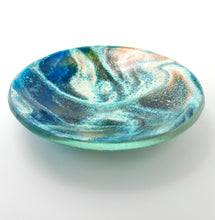 'Drift' - Amber, blue & white kiln formed glass trinket dish - 11cm